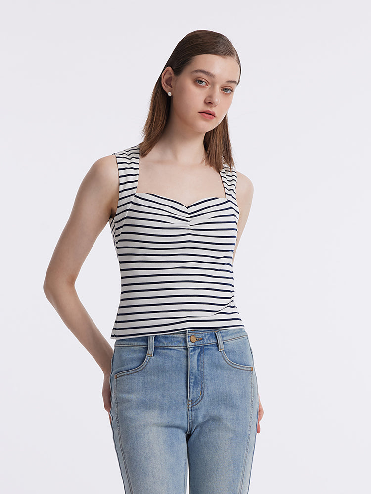 Striped Knitted Camisole With Detachable Chest Pads