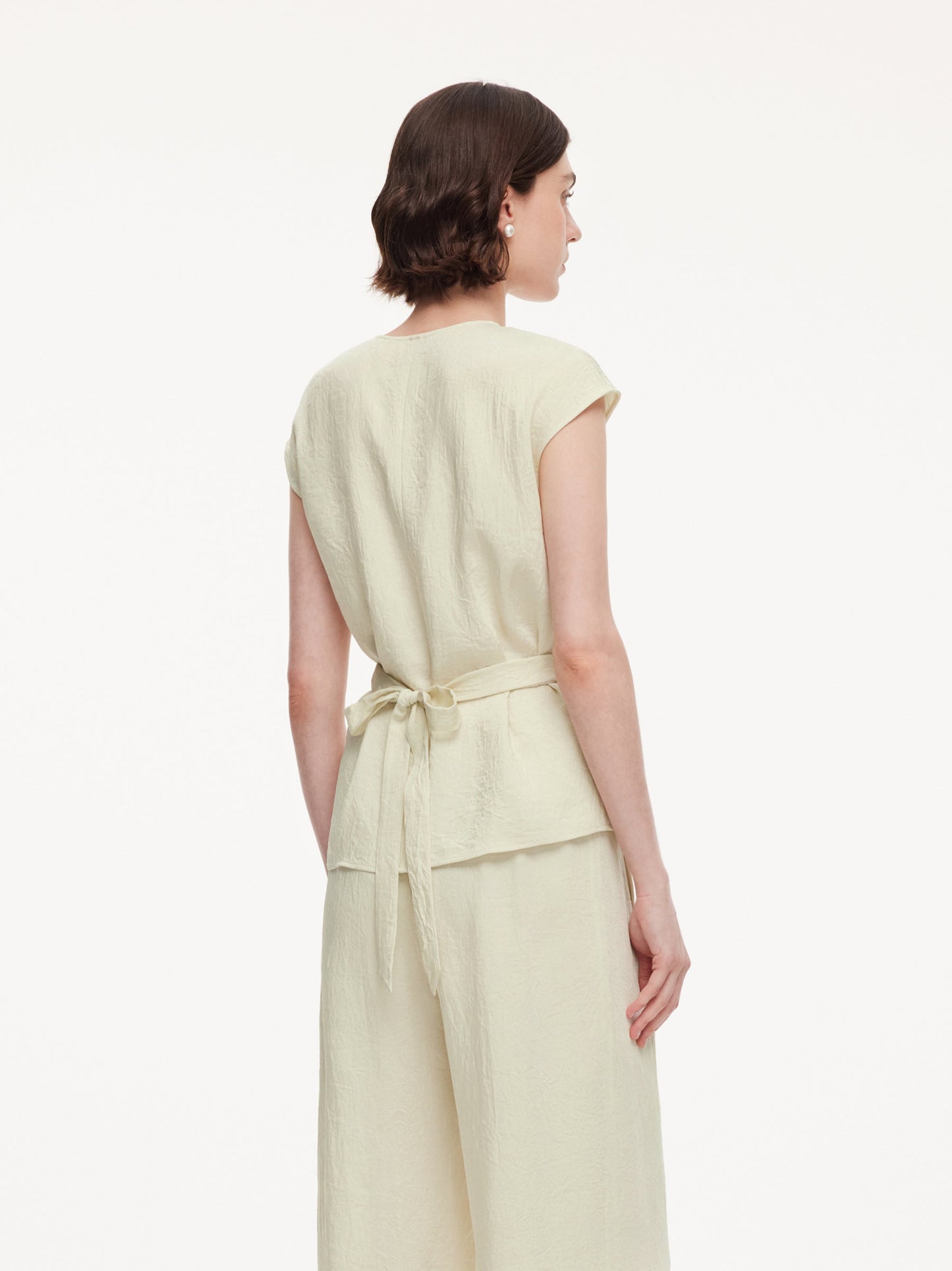 100% Acetate Back Tie Women Cap Sleeve Top
