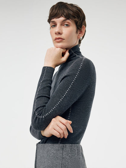 Machine Washable Wool Turtleneck Women Knit Top
