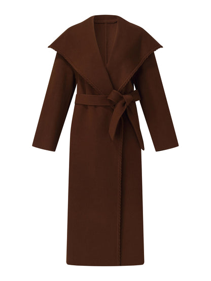 Cashmere Wool Blend Wide Collar Double-Faced Women Wrap Overcoat