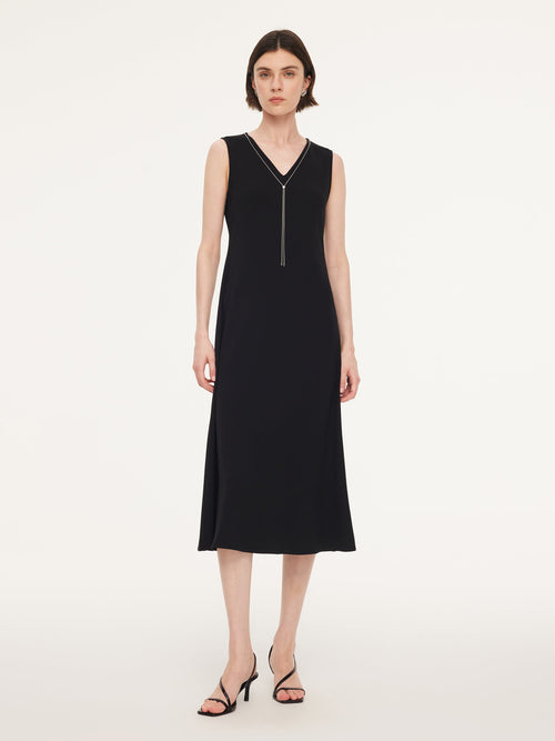Triacetate Blend V-Neck Women Sleeveless Maxi Dress