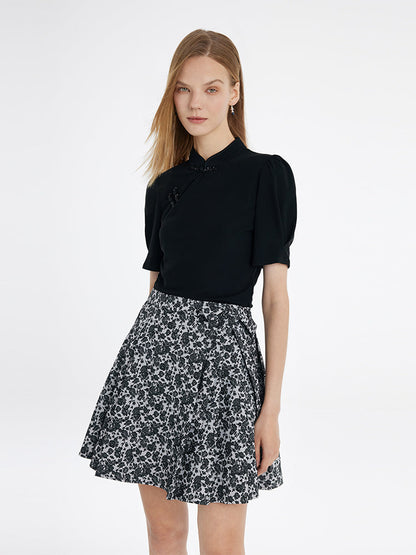 Mandarin Collared Knitted Top And Short Mamianqun Two-Piece Set
