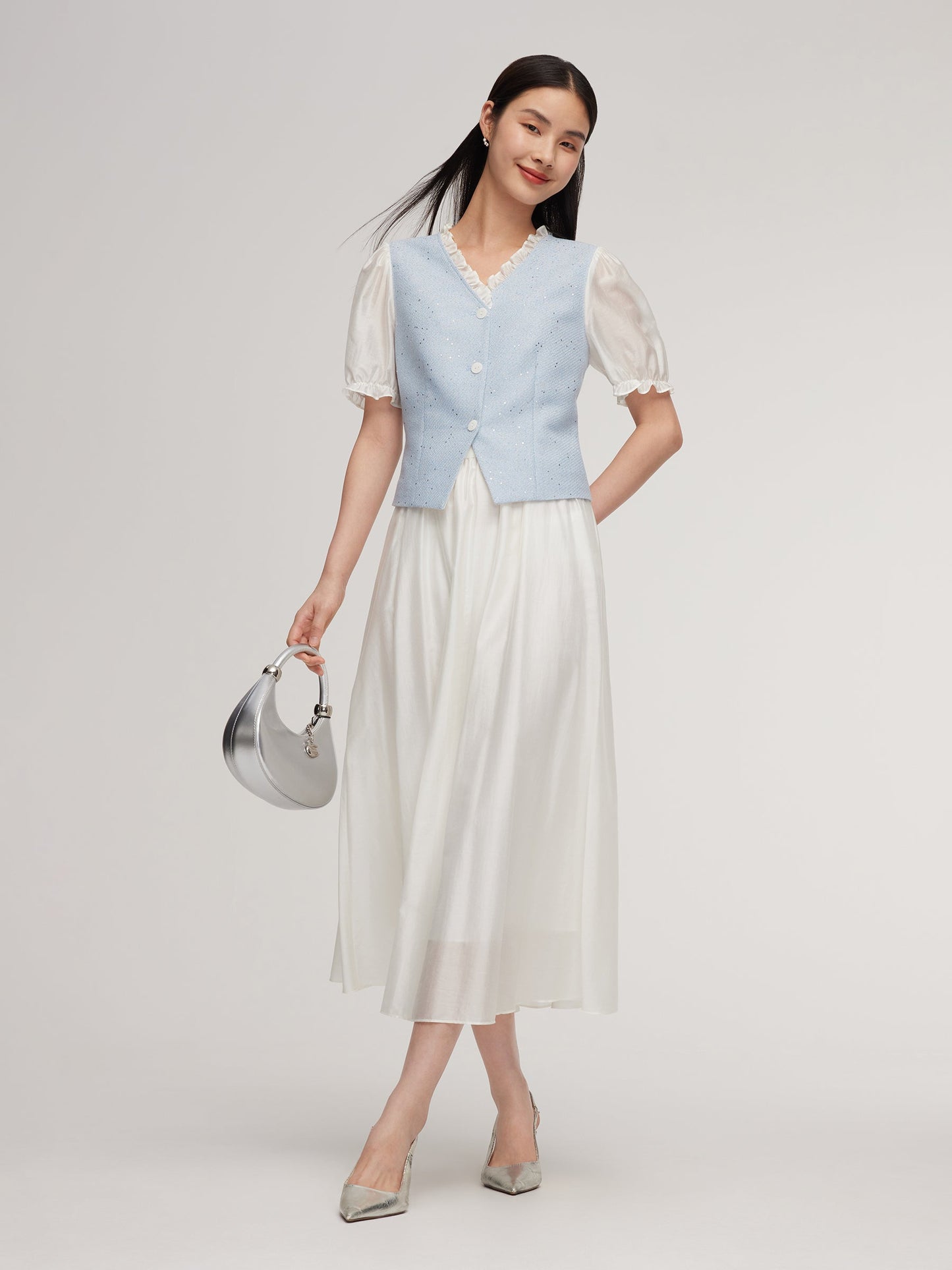 Tweed Sequins Patchwork Crop Jacket And Lyocell Blend Skirt Two-Piece Set
