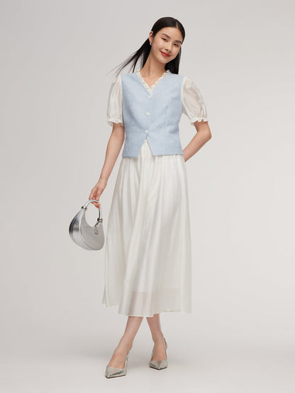 Tweed Sequins Patchwork Crop Jacket And Lyocell Blend Skirt Two-Piece Set