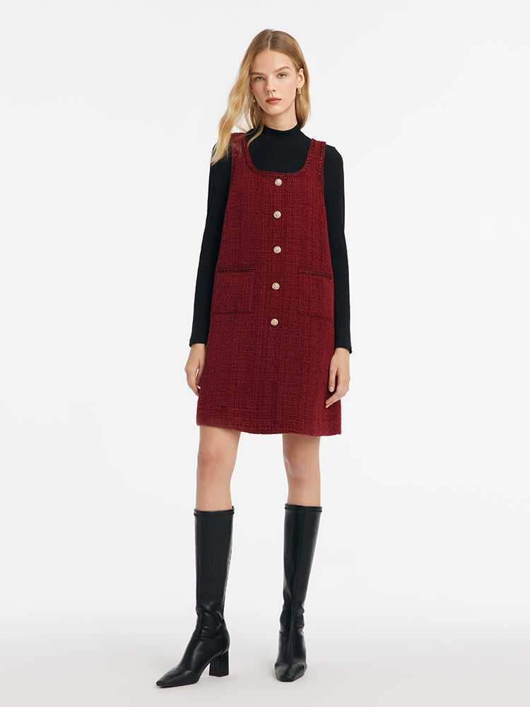 Slim Sweater And Tweed Vest Dress Two-Piece Set