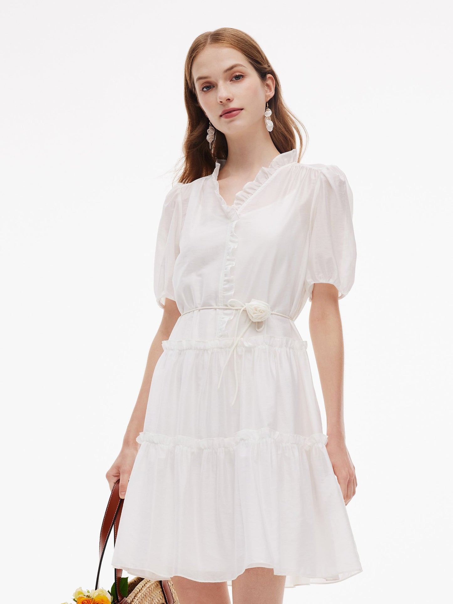 Tencel Blend Ruffle V-Neck Women Mini Dress With Slip Dress