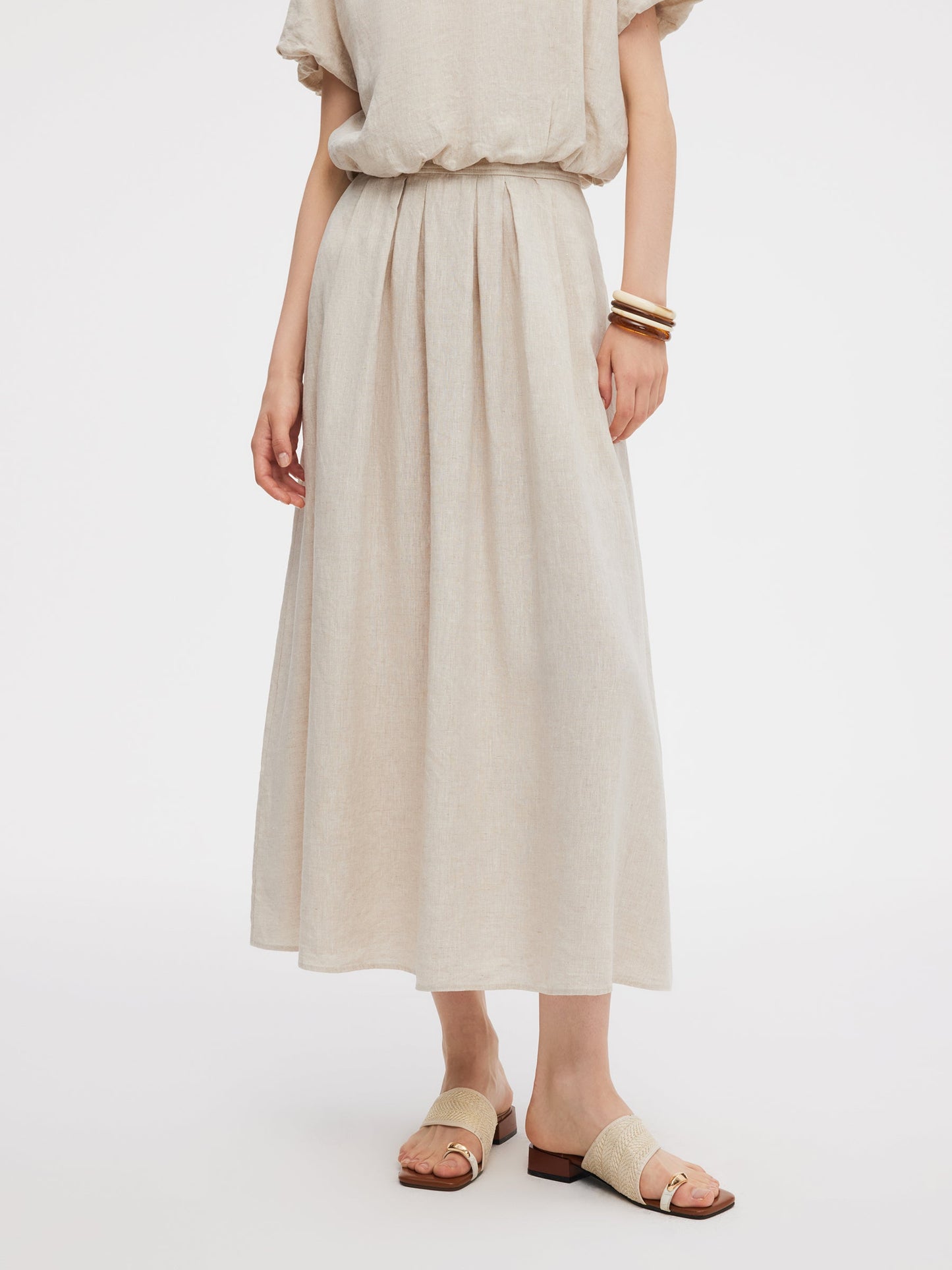 100% Linen Women High-Waisted A-Line Skirt