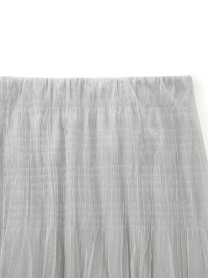 Elastic Waist A-Line Pleated Women Mesh Skirt