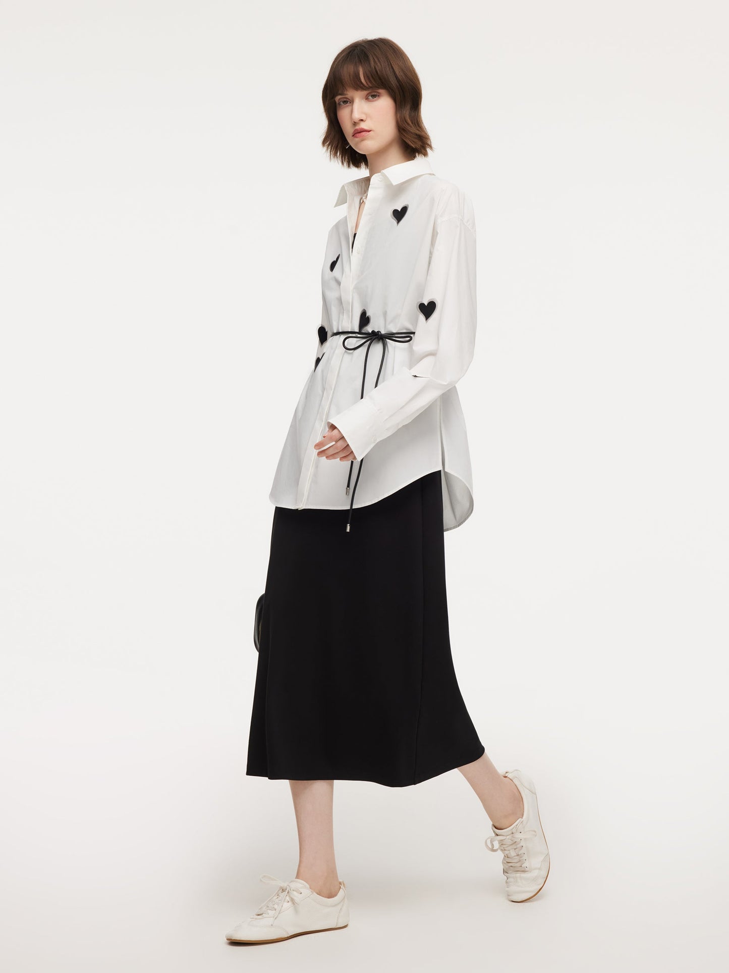3D Heart Shirt And Sleeveless Dress Two-Piece Set With Tie String Belt