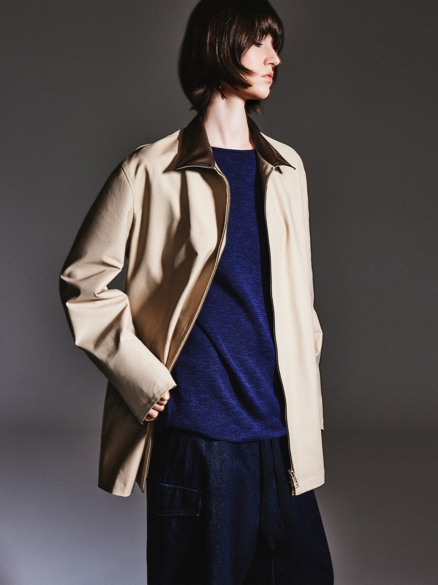 Loose Fit H-Line Zip-Up Unisex Mid-length Jacket