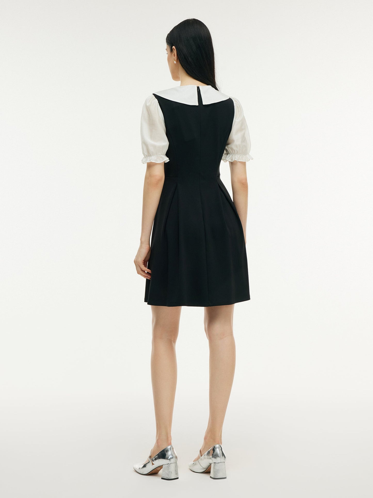 Faux-Layered A-Line Women Puff Sleeve Knit Mini Dress