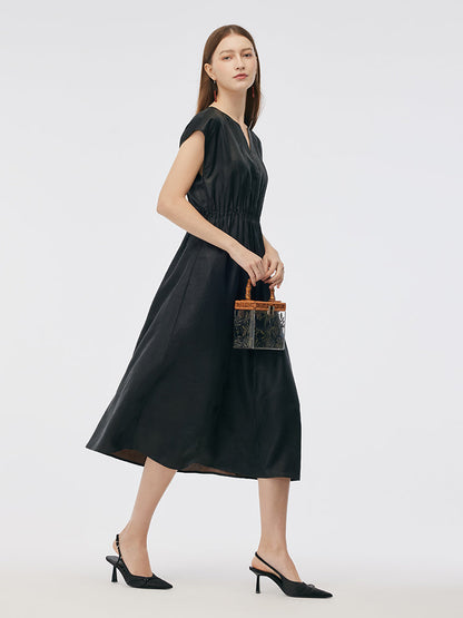 19MM Xiang Yun Silk Cap Sleeve Women Midi Dress