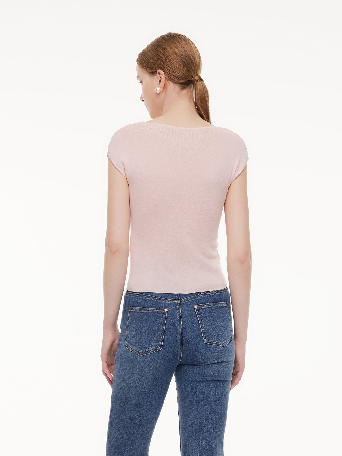 Tencel Mulberry Silk Cowl Neck Women Cap Sleeve Knit Top