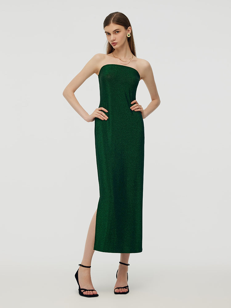 Glitter Women Party Slip Maxi Dress With Detachable Spaghetti Strap