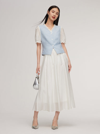 Tweed Sequins Patchwork Crop Jacket And Lyocell Blend Skirt Two-Piece Set