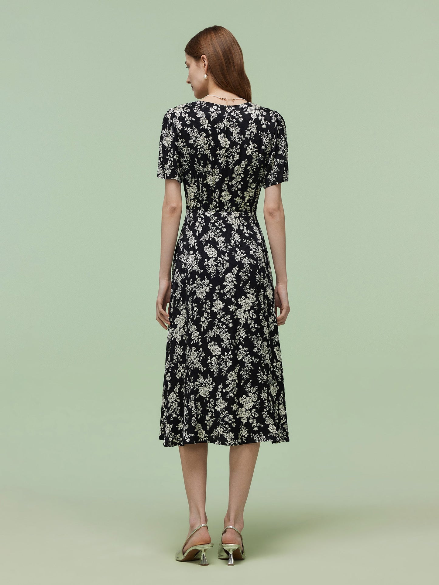 Floral Print Twist Front Women Midi Dress