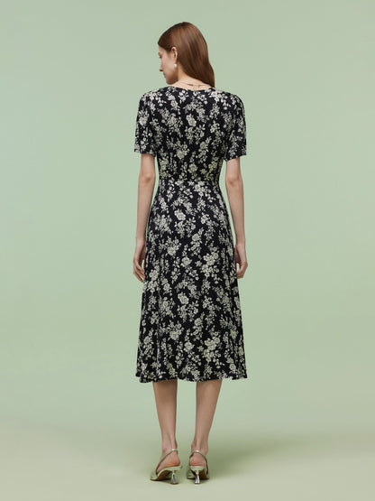 Floral Print Twist Front Women Midi Dress