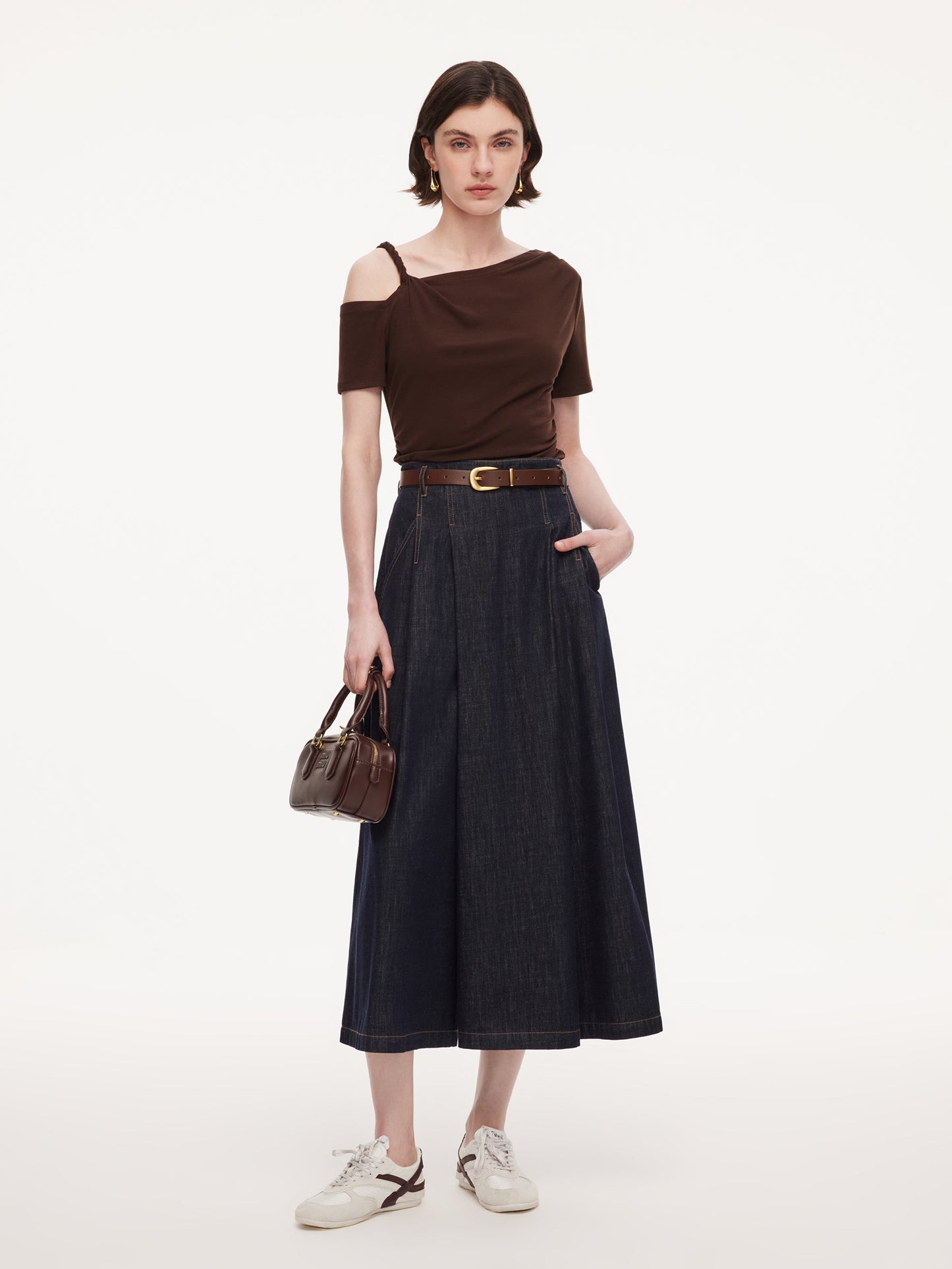 Tencel Blend Stretch One-Shoulder Women Knit Top