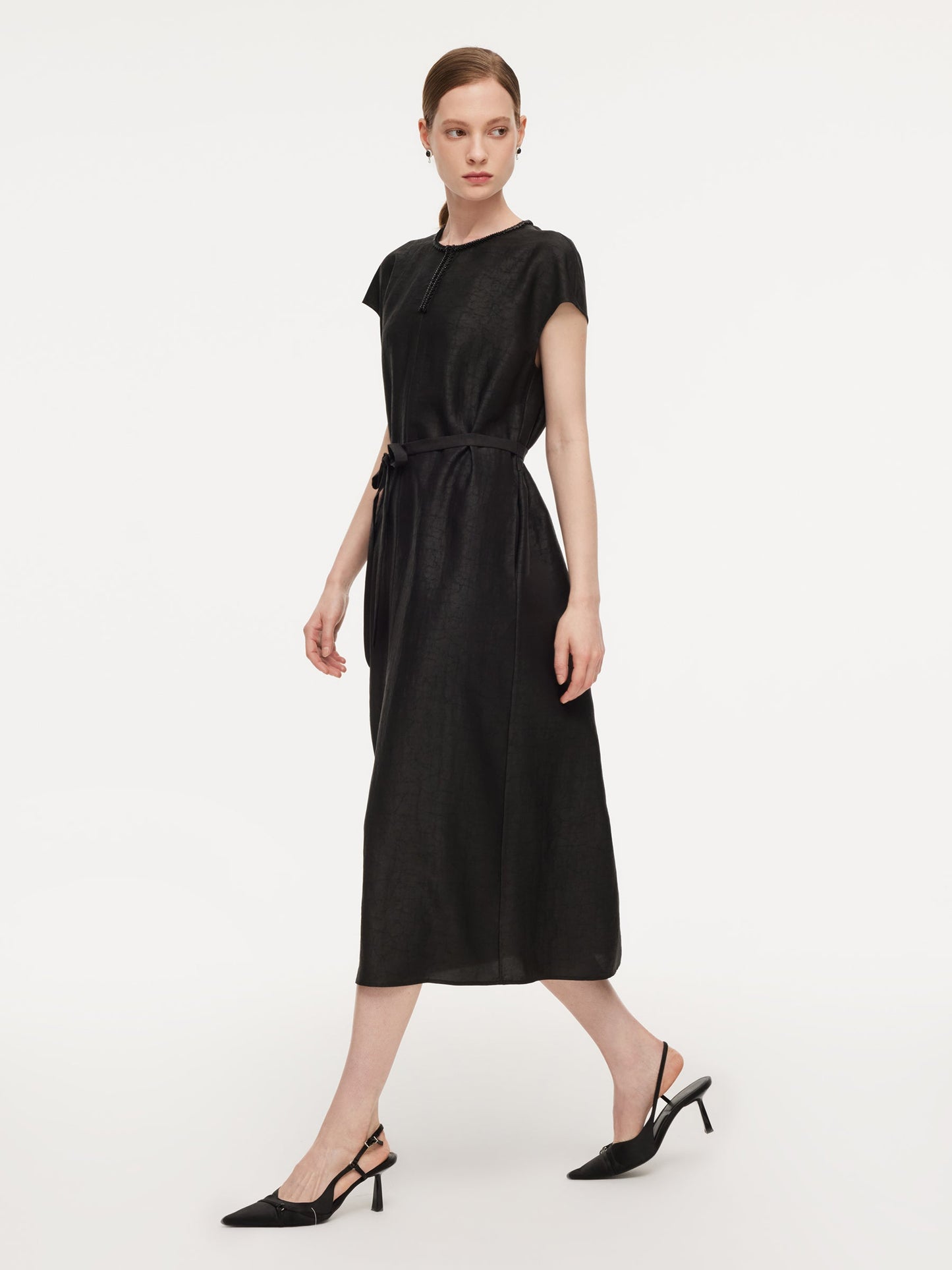 18MM Gambiered Canton Gauze Women Self-Tie Belt Maxi Dress