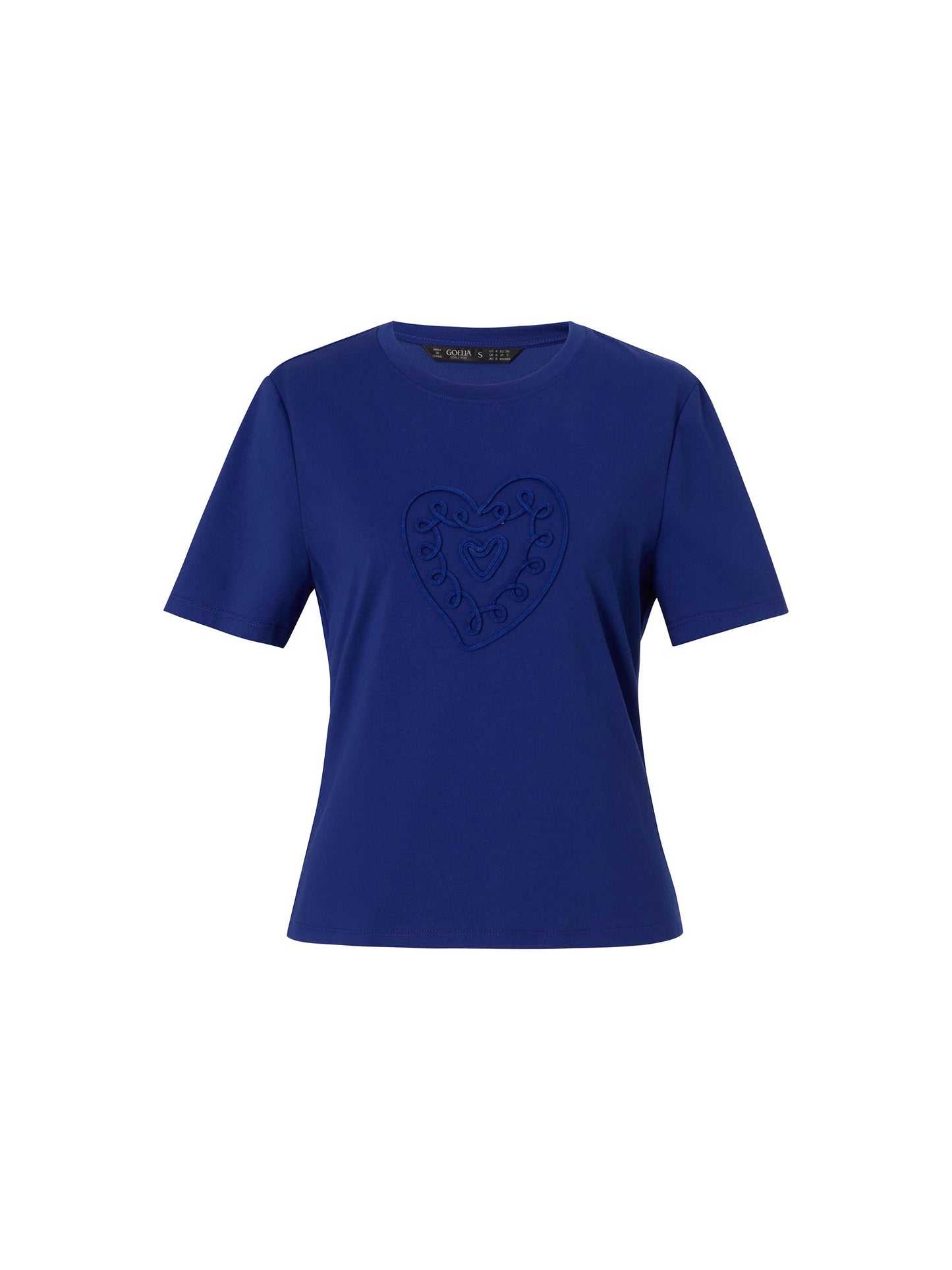 Cotton Blend Round Neck Tape Embroidered Women T-Shirt