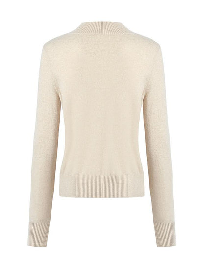 Beige Pure Cashmere Mock Neck Women Sweater