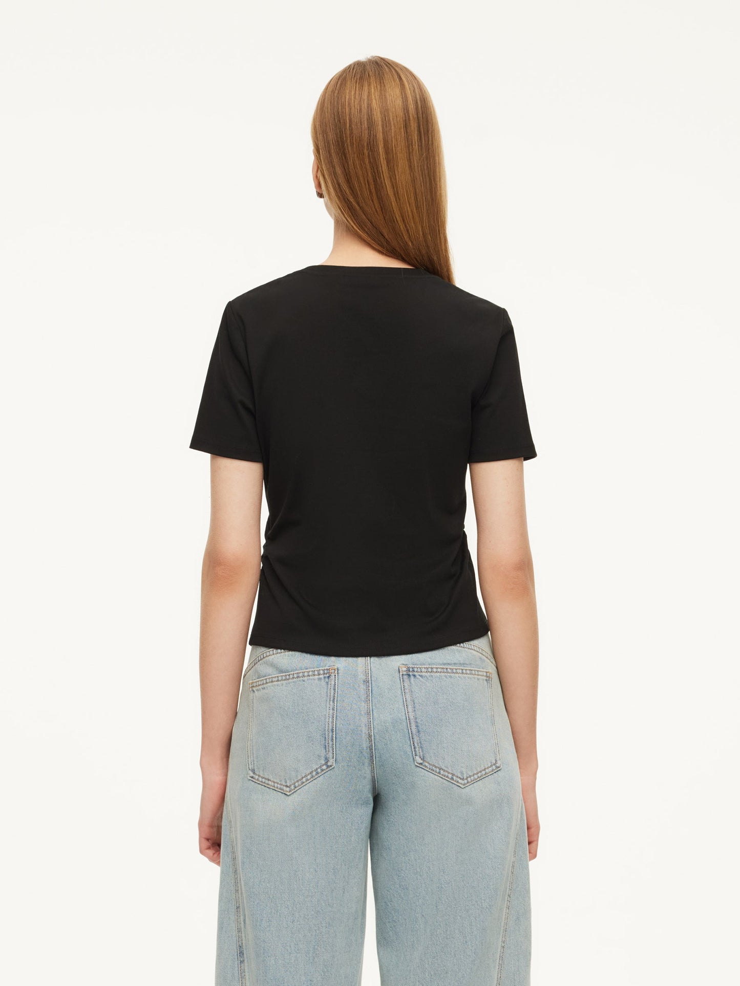 Cotton Side Twist Women T-Shirt With Detachable Beaded Chain