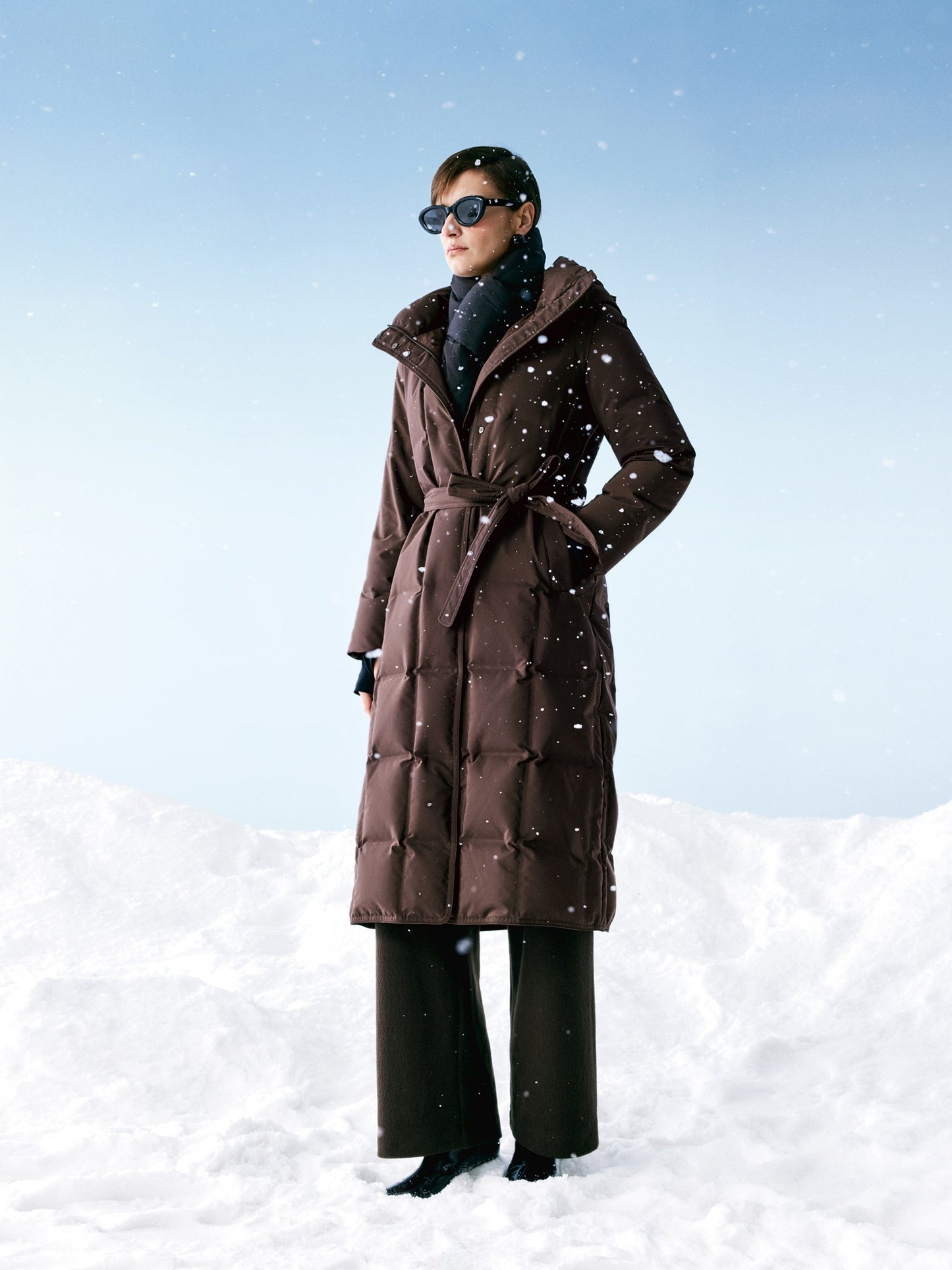Quilted Hooded Goose Down Wrap Overcoat