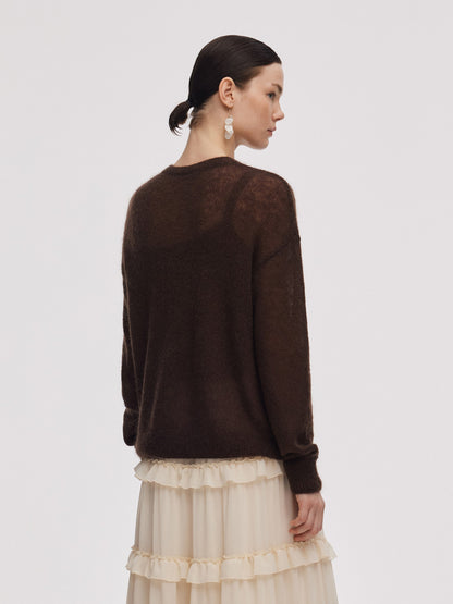 Mohair Wool Blend Women Hand-Crocheted Floral Sweater