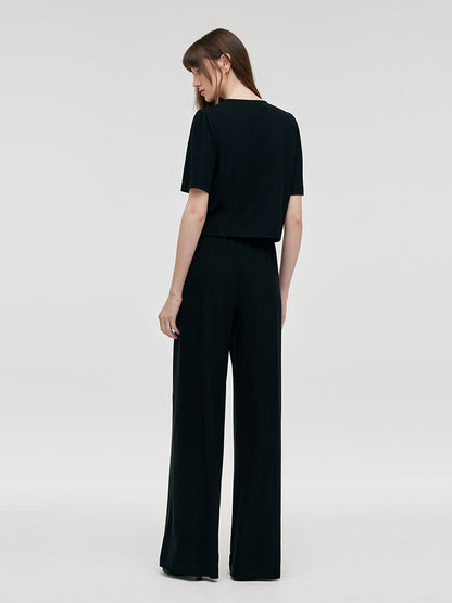 Pre-Order V-Neck Top And Straight Pants Two-Piece Set