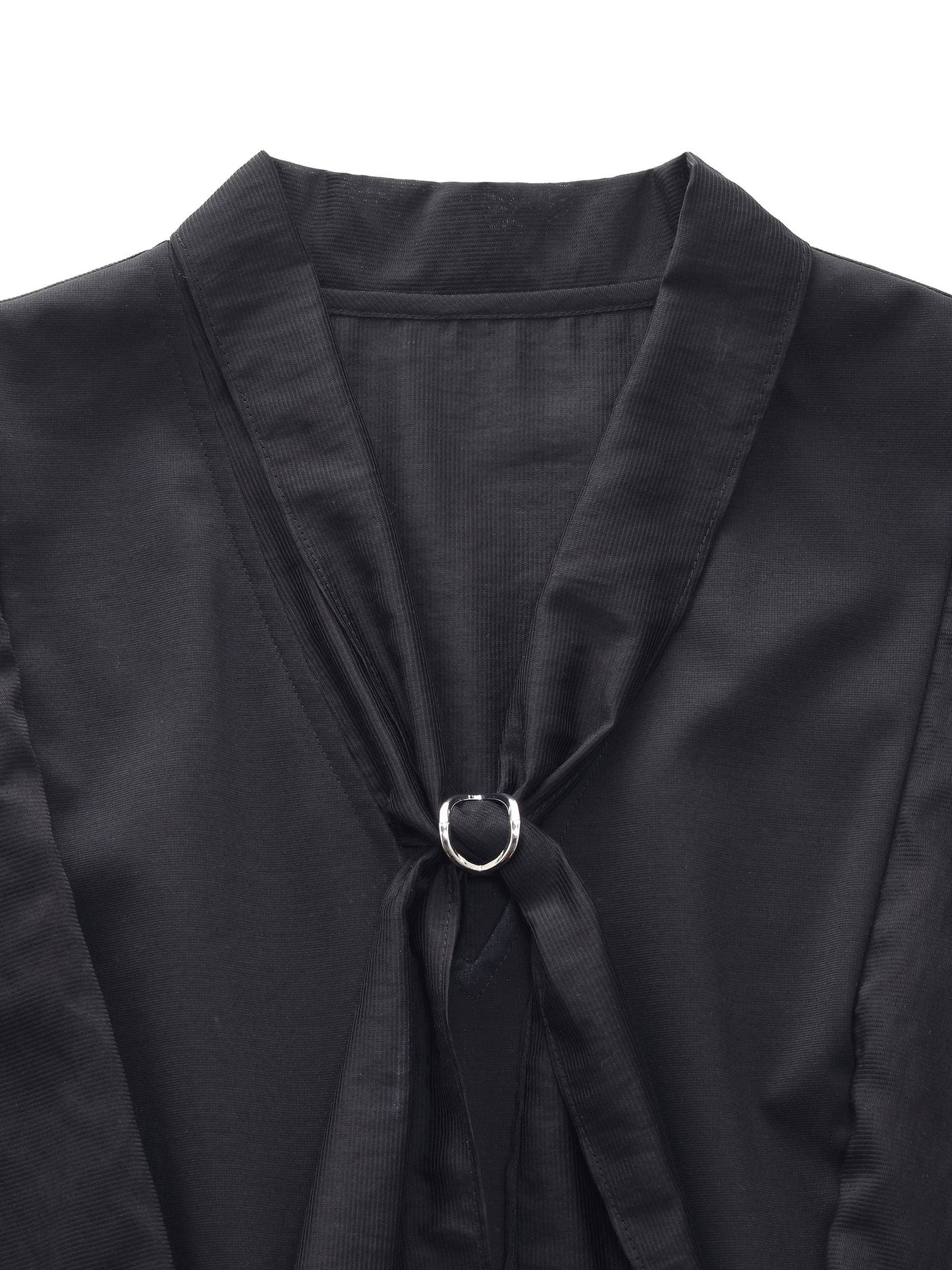 Lyocell Blend Ruffle Sleeve Women Blouse With Detachable Scarf Buckle