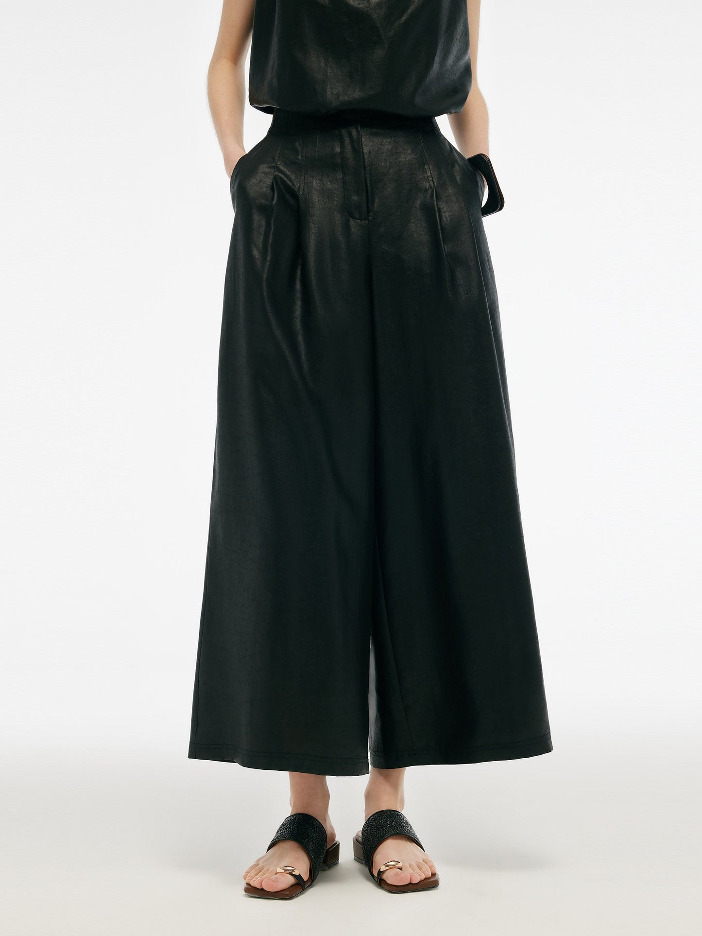 16MM Xiang Yun Silk Women Wide Leg Ankle Length Pants
