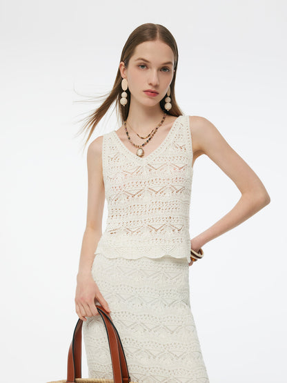 Linen Cotton Blend Women Openwork Tank Top