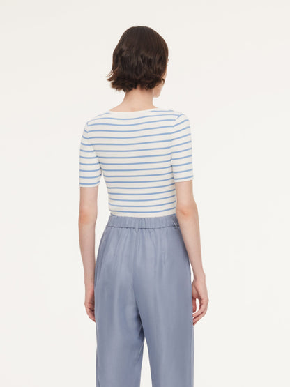 Lyocell Blend Stripe Square Neck Women Knit Top