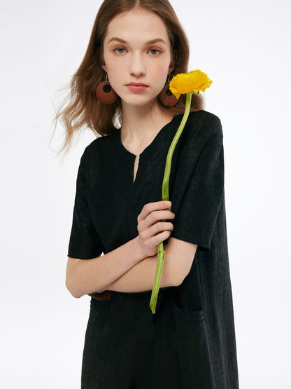 18MM Xiang Yun Silk Pockets Women Loose Fit Midi Dress