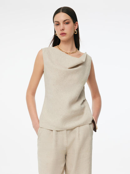 100% Linen Cowl Neck Women Tank Top