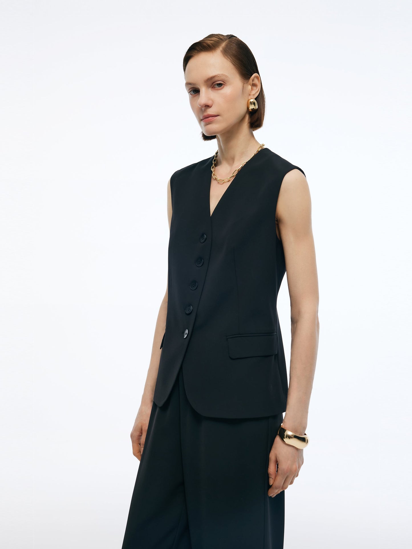 Stretch V-Neck Women Single-Breasted Vest