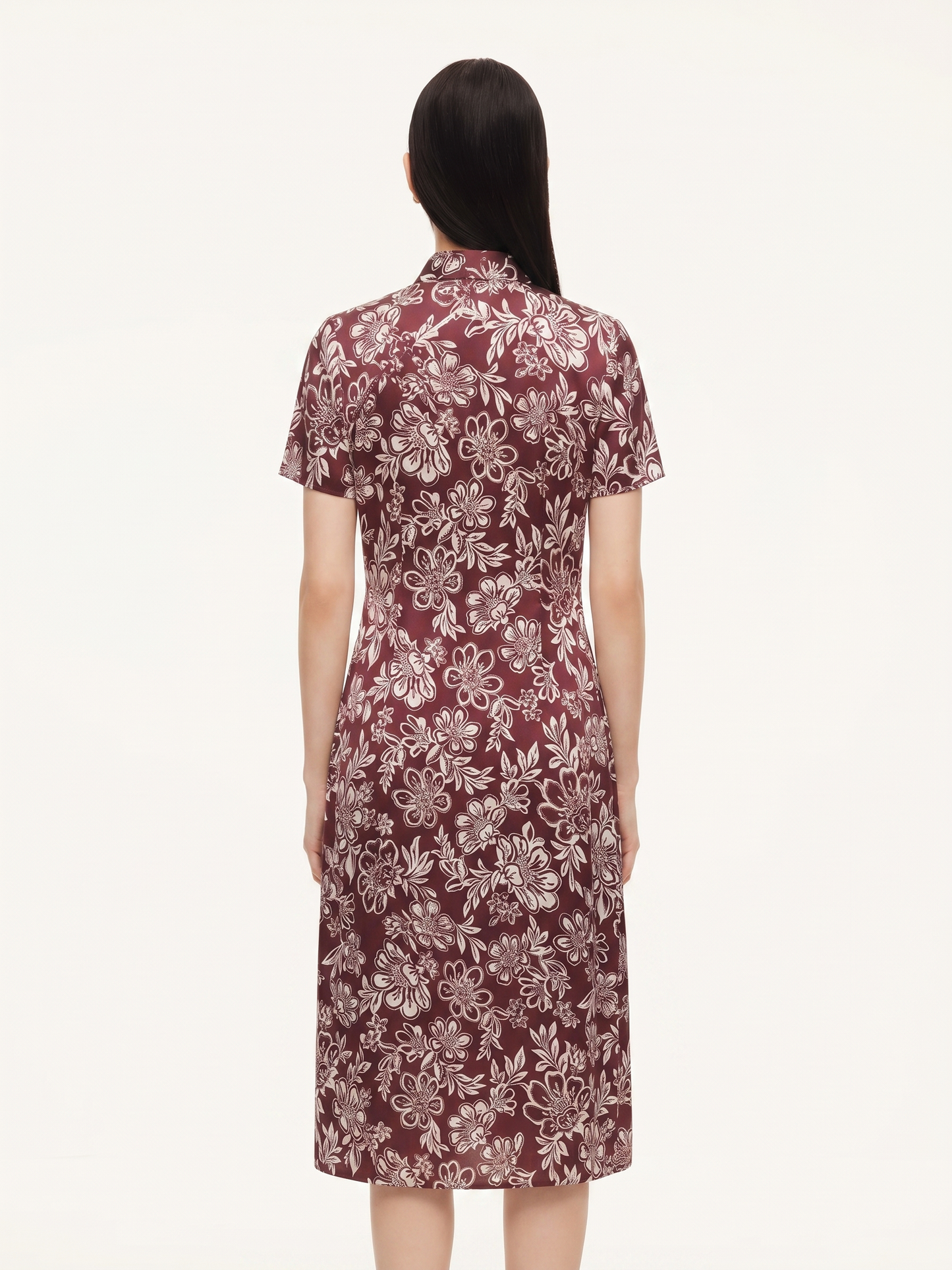 Floral Print Women Qipao Maxi Dress