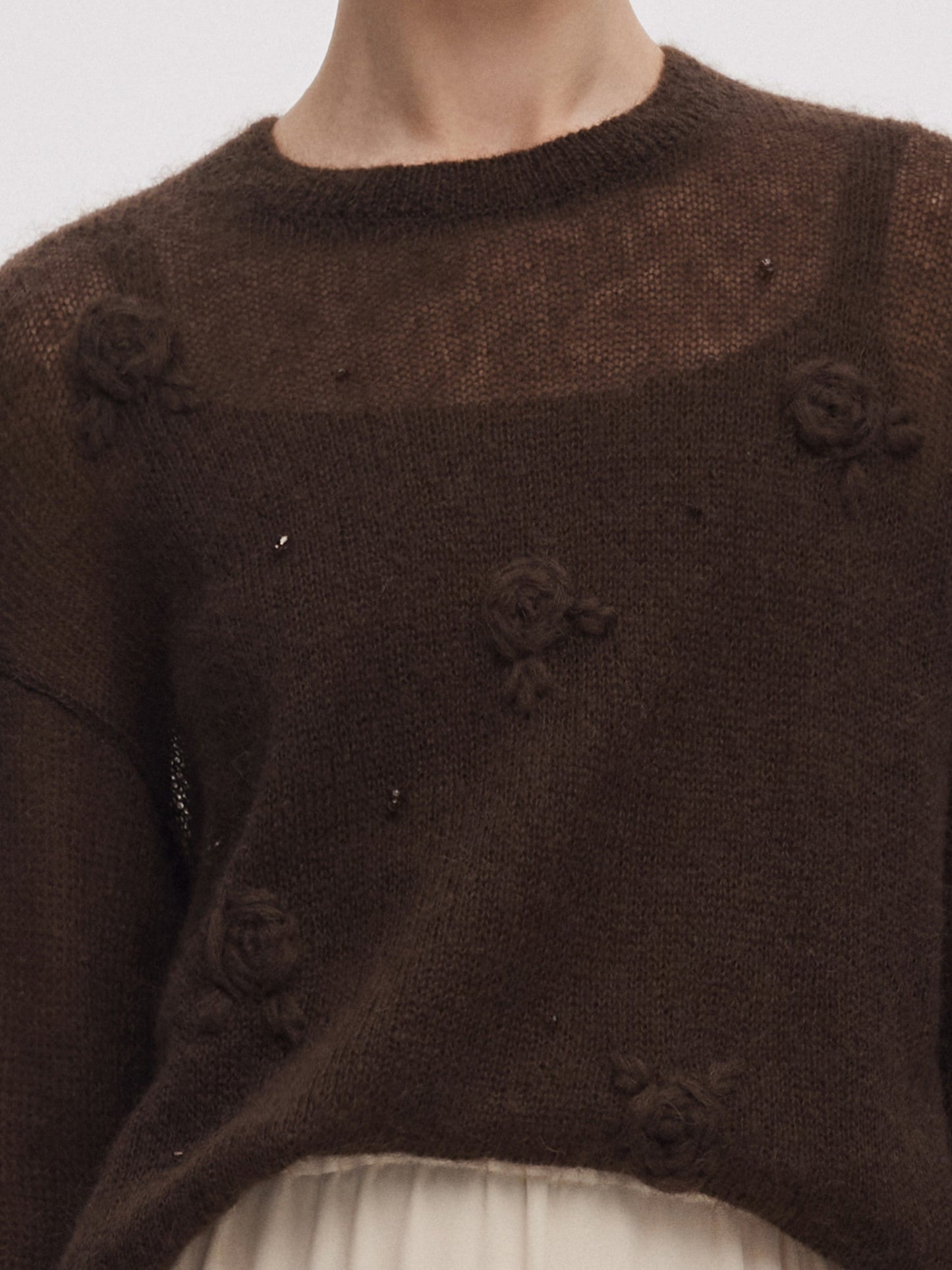 Mohair Wool Blend Women Hand-Crocheted Floral Sweater
