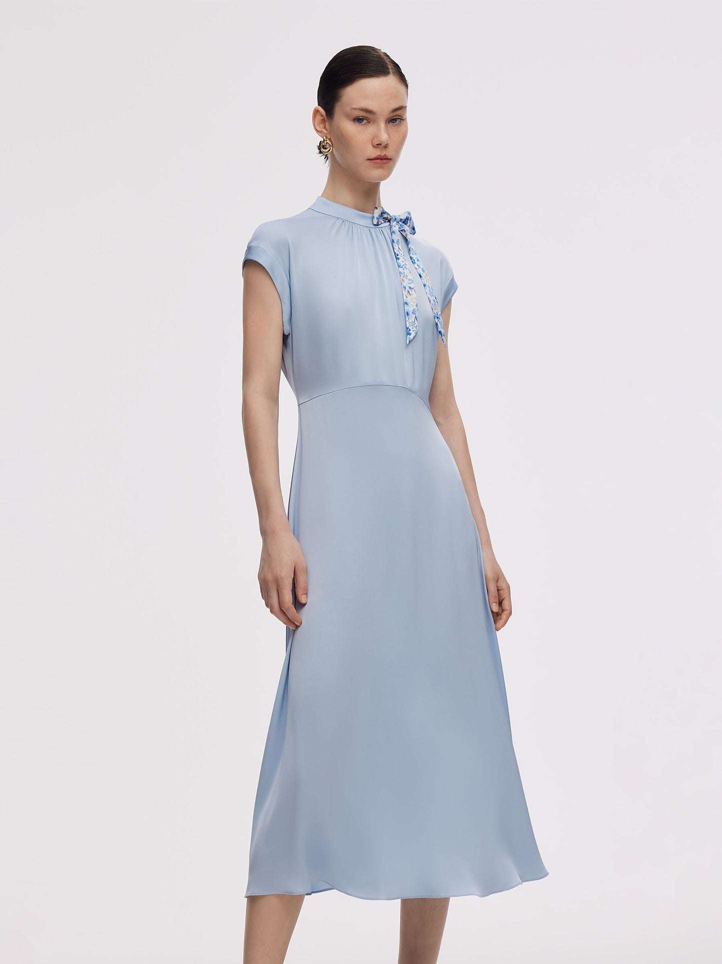 22MM Mulberry Silk Women Midi Dress With Two Silk Scarves