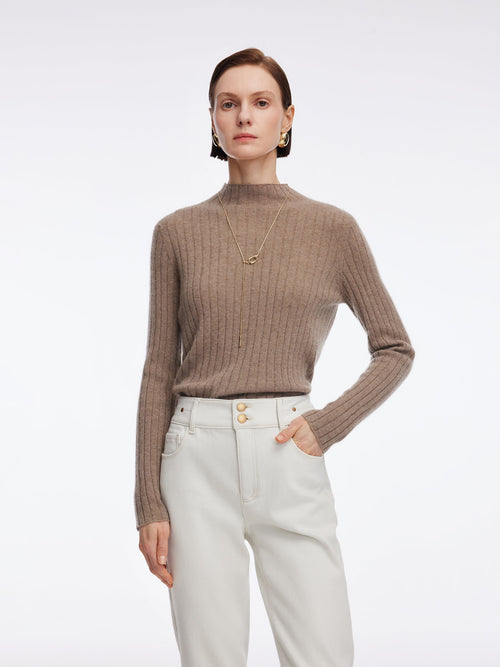 100% Cashmere Seamless Mock Neck Women Sweater