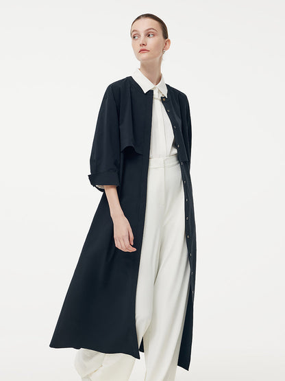 Round Neck Women Trench Maxi Dress With Belt