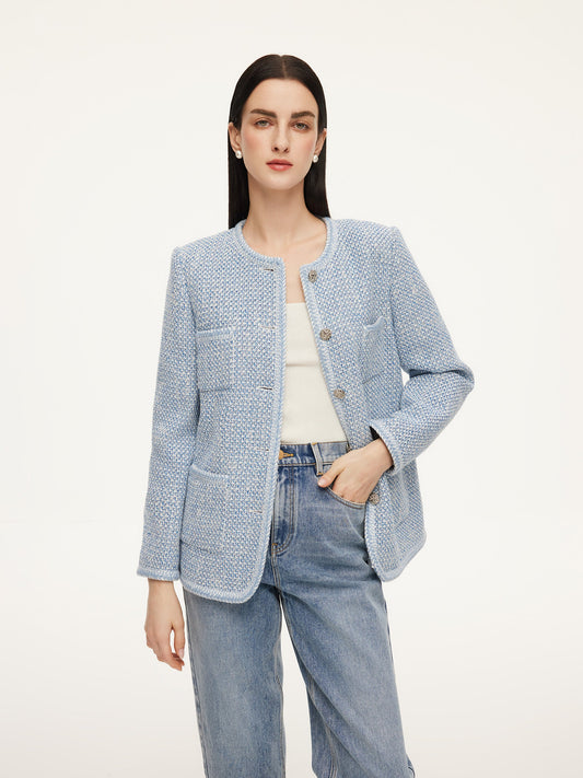 Tweed Single-Breasted Braided Trim Women Jacket