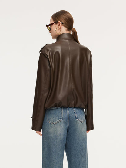 PU Leather Double-Breasted Women Trench Jacket