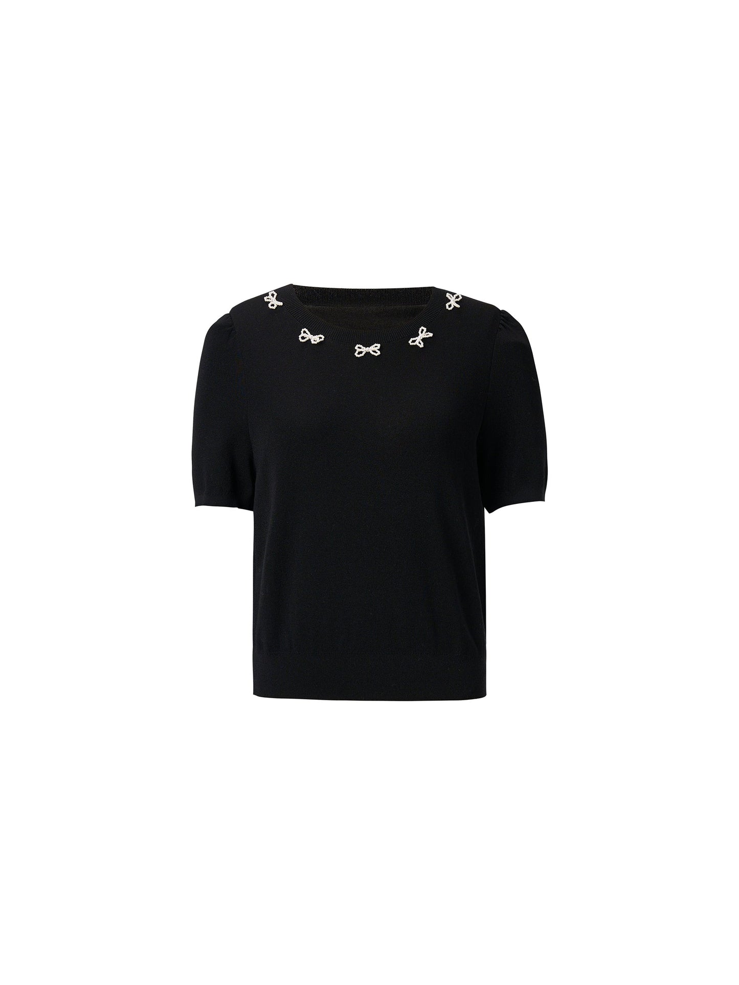 Lyocell Blend Beaded Bowknot Women Knit Top