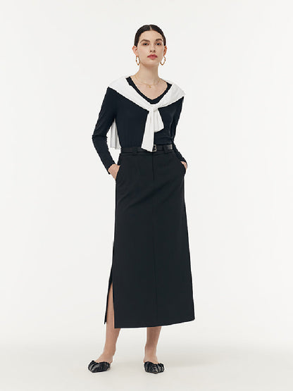 Two-pack (Black & White) Modal V-Neck Long Sleeve Top