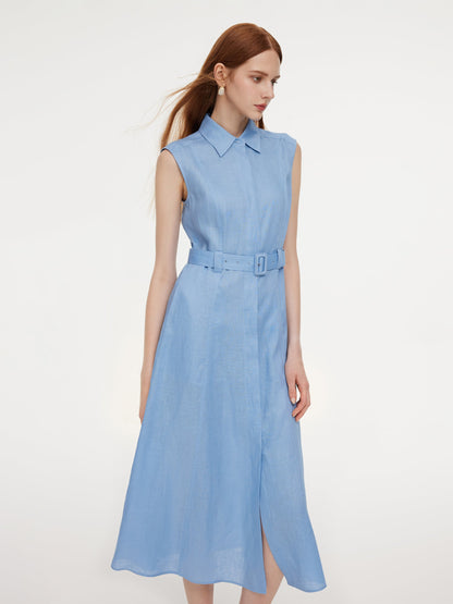 100% Linen Women Maxi Shirt Dress With Belt