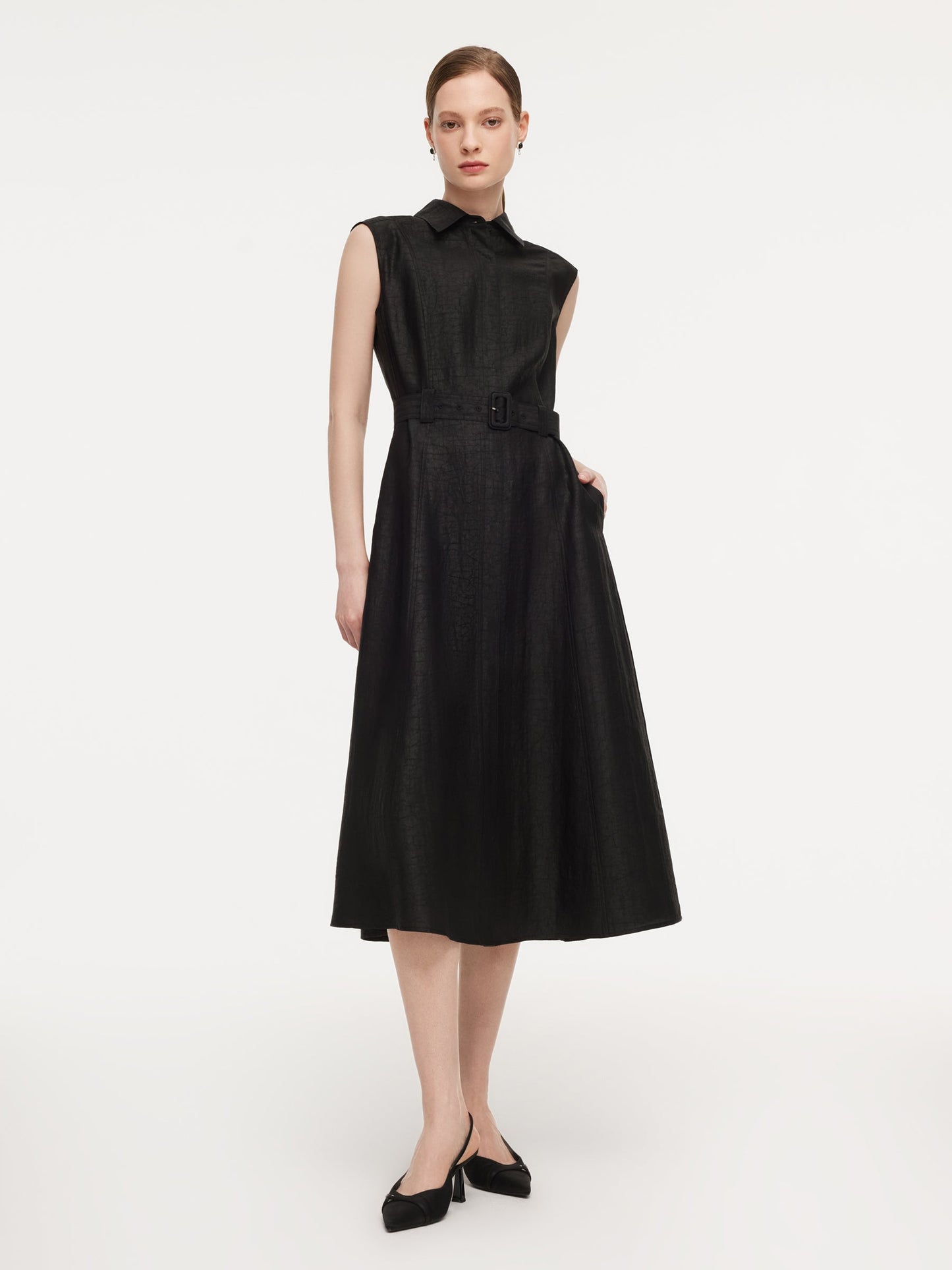 18MM Gambiered Canton Gauze Women Midi Dress With Belt