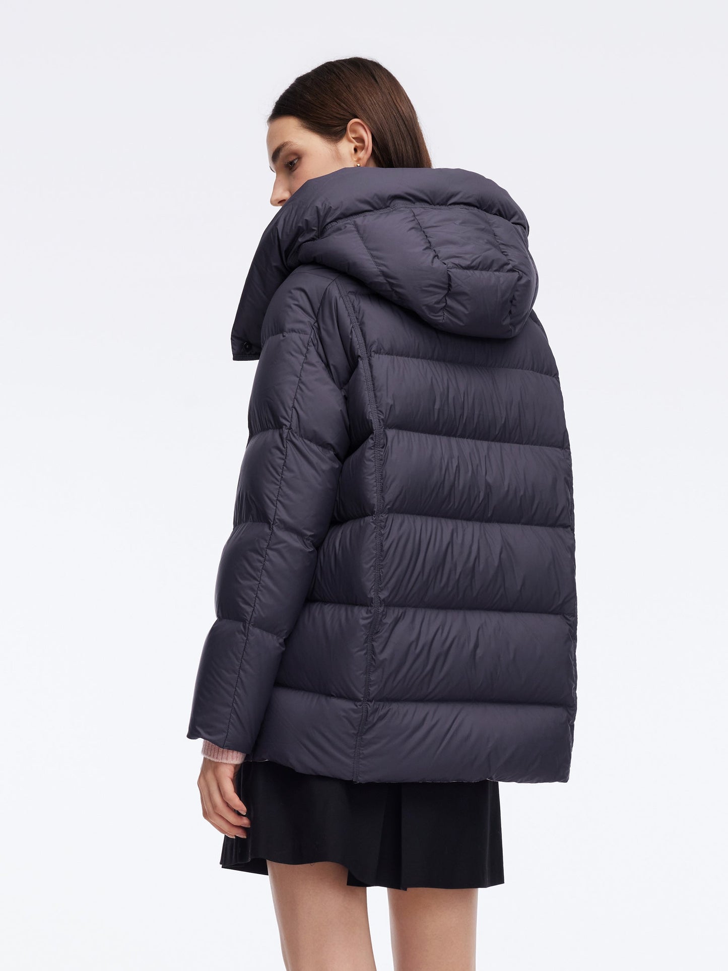 Color Block Goose Down Jacket With Detachable Hood