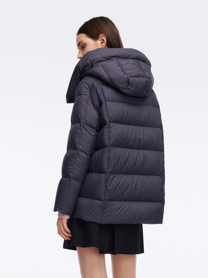 Color Block Goose Down Jacket With Detachable Hood
