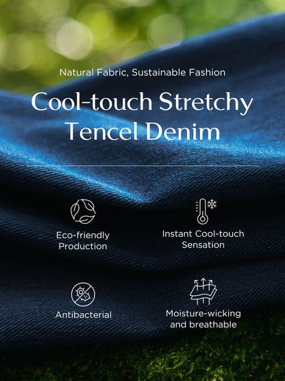 Tencel Blend Denim Side Twist Women Qipao Midi Dress
